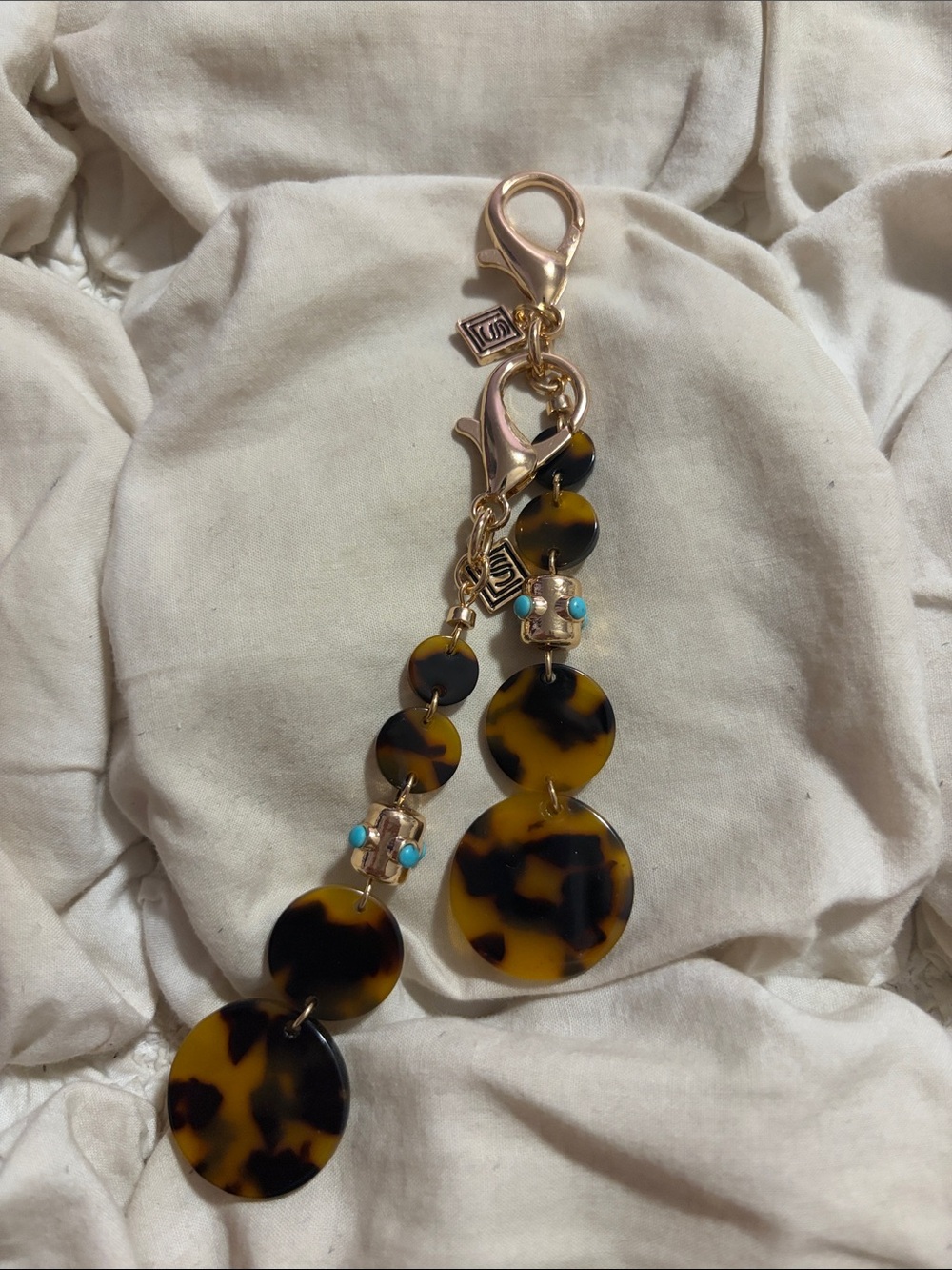 Free People Tortoise Shell Turquoise Accent Cascading Disc Bag Charm Keychain